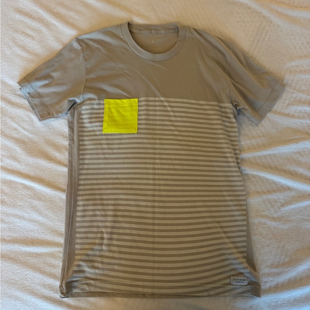 Men's Duvin Beige Striped Shirt with Yellow Accent